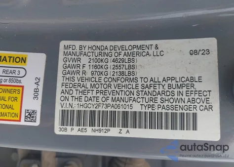 2023 Honda Accord Hybrid Sport-L из США, поврежденный, VIN 1HGCY2F73PA061015